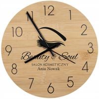 Bambusowy ZEGAR ścienny nadruk UV DO SALONU KOSMETYCZNEGO + nazwa firmy