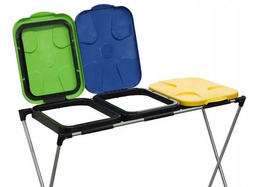 stojak do segregacji odpadów (3-stanowiskowy) żółty, zielony, niebieski na Arena.pl