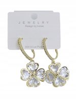 Piękne kolczyki duża koniczynka kolor złoty białe cyrkonie 5cm