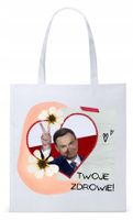 Prezydent Andrzej Duda Torba Eco Biała Shopper Z Nadrukiem Ze Zdjęciem