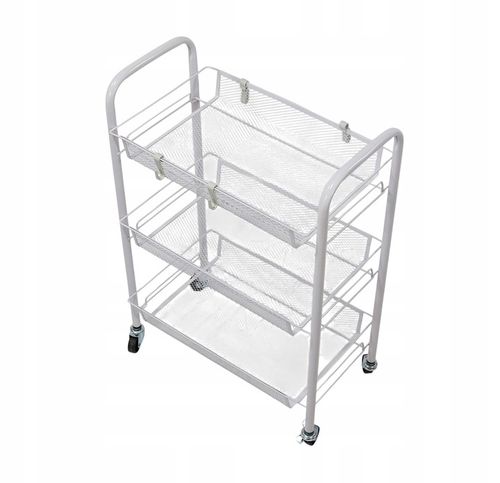 Metalowy wózek wielofunkcyjny 3-poziomowy z kółkami biały regał szafka na Arena.pl