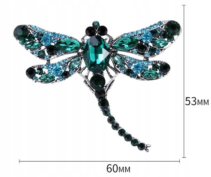 WAŻKA Broszka z cyrkoniami owad pin retro boho F68_B_Zielony zdjęcie 3