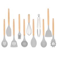 Akcesoria kuchenne bambusowe 12 szt. przybory do kuchni silikonowe z pojemnikiem szare