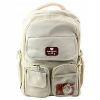 Plecak Miejski Szkolny Kapibara Brelok Przypinki Beżowy Kremowy 25L 42cm
