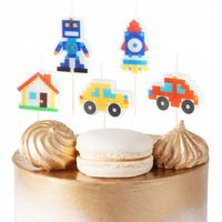 ŚWIECZKI URODZINOWE AUTA KLOCKI NA IMPREZĘ URODZINOWĄ DEKORACJA 5 SZT