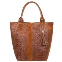 VERA PELLE torebka zamszowa shopper kroko z długimi rączkami V141 camel