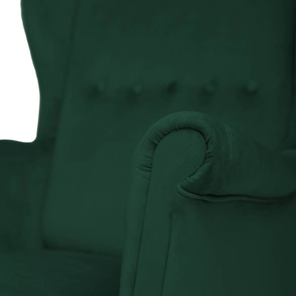 ZIelony Fotel Bujany Uszak + Podnóżek ze schowkiem + Poduszka