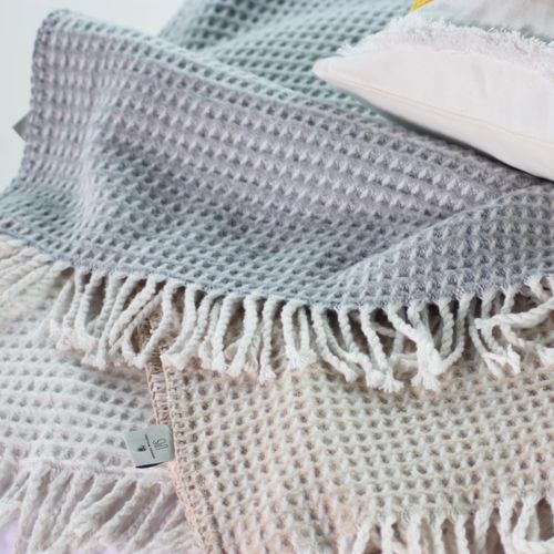 Koc bawełniany CHECK 150x200 kremowy z frędzlami na Arena.pl