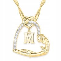 Złoty Naszyjnik 925 Serce z Literką POZŁACANY 585 Kwiat Życia Róża