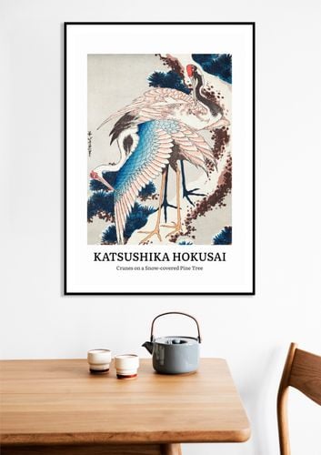 Plakat 60x80cm Design Cranes on a Snow, Hokusai Vintage do Salonu na Arena.pl