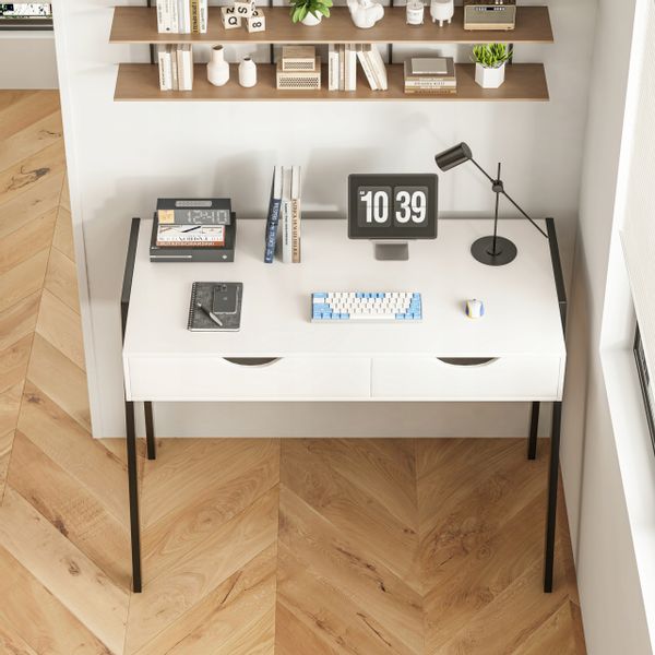 BIURKO NOWOCZESNE Z SZUFLADAMI BIAŁE DUŻE NA CZARNYCH NOGACH PREMIUM 100 CM zdjęcie 14