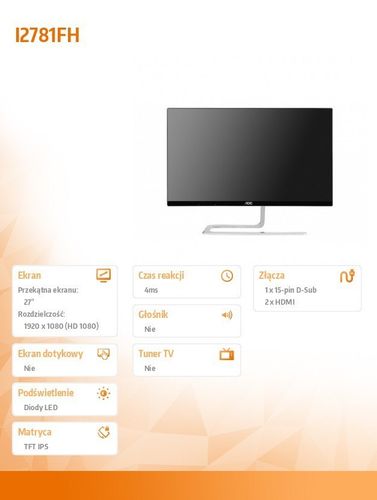 AOC 27'' I2781FH LED IPS HDMIx2 Czarny na Arena.pl