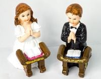 figurka dziewczynka i chłopczyk 11 cm  komunia św.  2szt . 1970