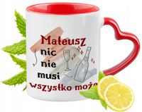 Dla Mateusza Kubek Czerwony Z Uszkiem W Kształcie Serca Na Prezent