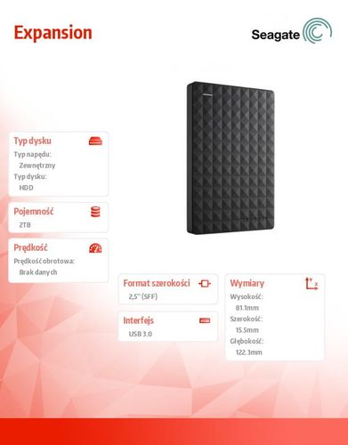 Seagate Expansion 2TB 2,5 STEA2000400 Black na Arena.pl