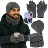 zimowy KOMPLET męski CZAPKA + KOMIN + RĘKAWICZKI DOTYKOWE ciepły POLSKI /RP