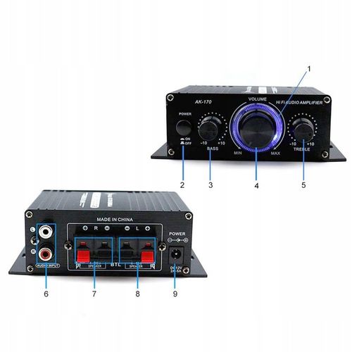 Mini Wzmacniacz Mocy HiFi AK170 2x200W | STEREO | Aluminium | Audio na Arena.pl