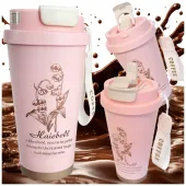 Kubek termiczny 530ml słomka z uchwytem stalowy różowy termos na napój