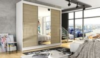 Szafa przesuwna Aston I z lustrem 250cm - garderoba - BIAŁA+SONOMA