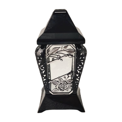 Znicz kapliczka INVERSO mały kwiaty czarny/srebro 30cm na Arena.pl