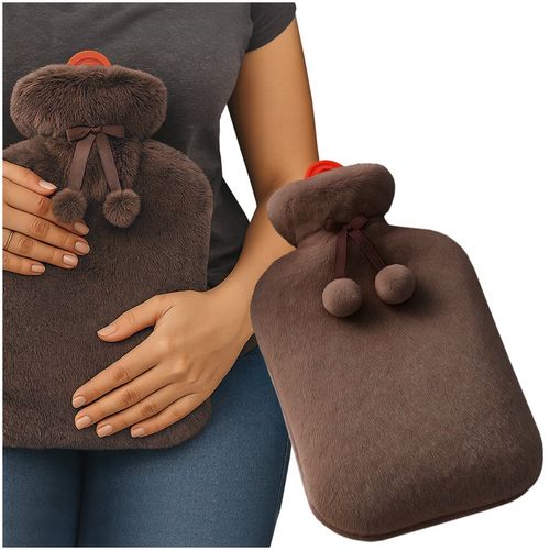 Gumowy termofor duży na wodę w miękkim pluszowym pokrowcu 2l kolor brązowy na Arena.pl