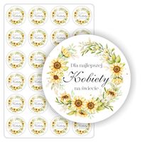 NAKLEJKI etykiety nalepki DZIEŃ KOBIET przedszkola prezent 24szt. 5cm