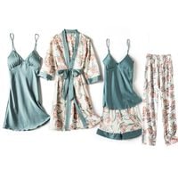 PIŻAMA SATYNOWA LATO/ZIMA SZLAFROK M/L komplet 5el