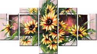 75CM 120 OBRAZ 5 ELEM SŁONECZNIKI KORALU ŚCIENNY DRUK