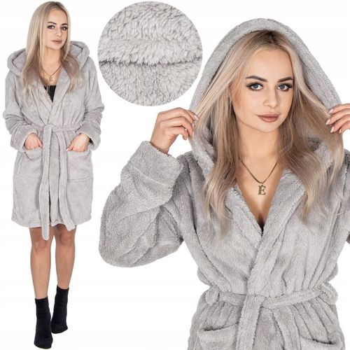 SZLAFROK DAMSKI CIEPŁY Z KAPTUREM R.S/M WIĄZANY W TALII GRUBY DŁUGI MIĘKKI na Arena.pl