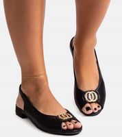 Sandały damskie czarne wsuwane na niskim obcasie 29307 rozmiar 38