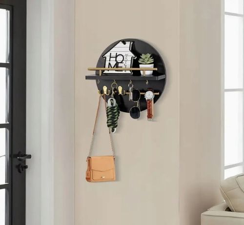 DREWNIANY WIESZAK ŚCIENNY NA KLUCZE KURTKI DO PRZEDPOKOJU PÓŁKA CZARNY na Arena.pl