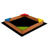 Piaskownica drewniana dla dzieci 90x90 cm impregnowana, z ławkami narożnymi i agrowłókniną