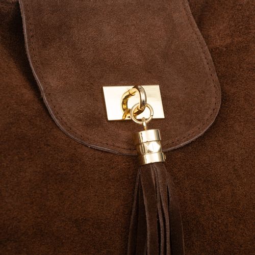 VERA PELLE torebka zamszowa worek z frędzlami i paskiem V571 c.brązowa na Arena.pl