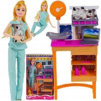 Lalka weterynarz z koalą zestaw medyczny stół stetoskop laptop akcesoria