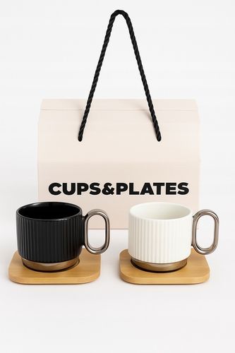 Zestaw 2 filiżanek do kawy w ozdobnym pudełku na prezent podstawki bambus na Arena.pl