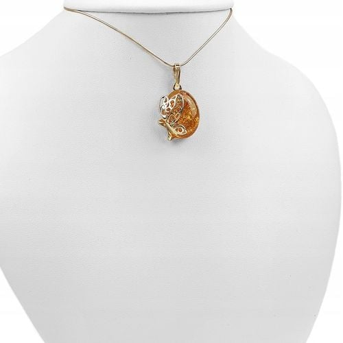 ZŁOTY WISIOREK naszyjnik z BURSZTYN i SREBRO łańcuszek snake żmijka PREZENT na Arena.pl