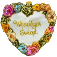 Bombka choinkowa szklana: Serce kwiatowe: białe