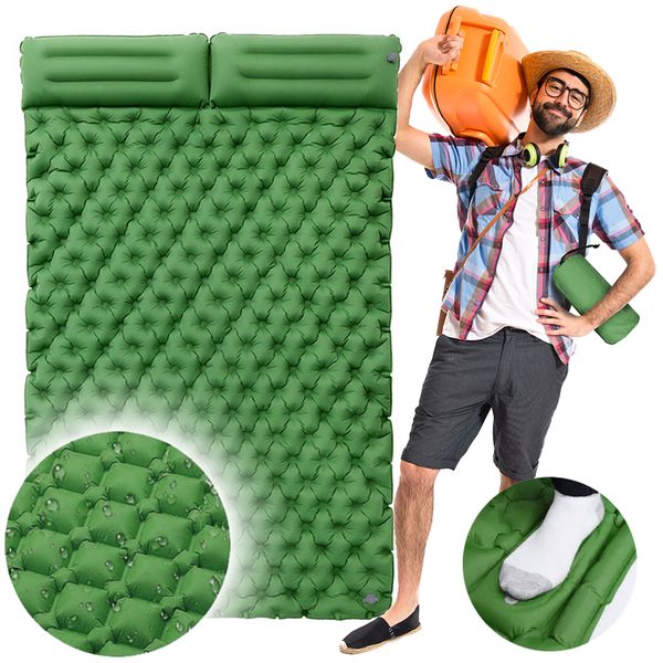 Materac dwuosobowy samopompujący zielony zdjęcie 1