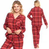 Moraj Długa Bawełniana Rozpinana Piżama Damska Czerwona Kratka 7200-002 3XL