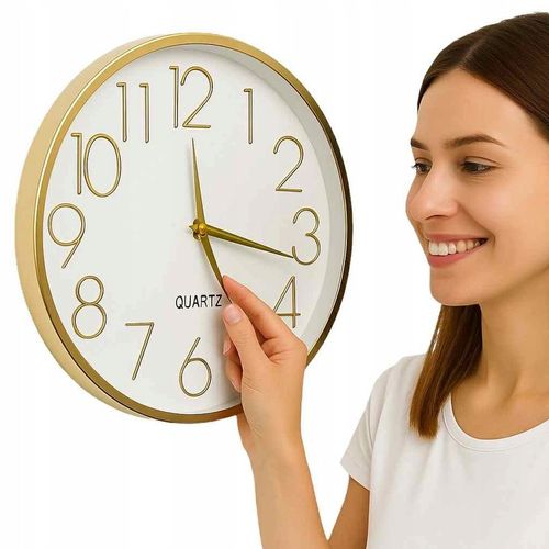 ZEGAR ŚCIENNY OKRĄGŁY ZŁOTY DO POKOJU SALONU na Arena.pl