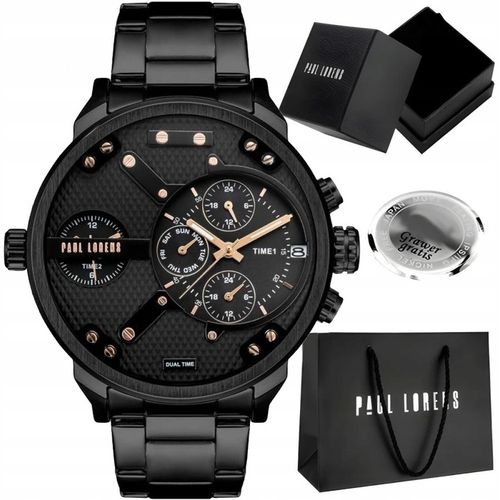 Duży zegarek męski Paul Lorens DIEZELI- stalowy - multidatownik czas dobowy na Arena.pl