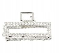 Spinka klamra metalowa z cyrkoniami prostokątna 7cm kolor srebrny