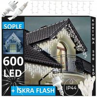 SOPLE 600 LED KURTYNA LAMPKI ZEWNĘTRZNE Choinkowe FLASH Białe Zimne 28M