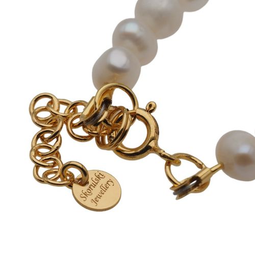 Naszyjnik z sercem młotkowanym - Perły białe i srebro złocone na Arena.pl