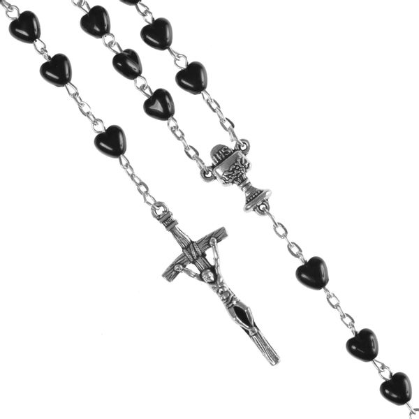 Różaniec Pierwsza Komunia czarne serduszka zdjęcie 1