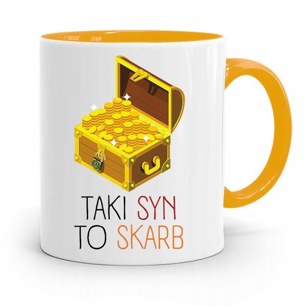 Kubek Żółty Prezent Dla Syna Taki Syn To Skarb Z Nadrukiem Ze Zdjęciem zdjęcie 1