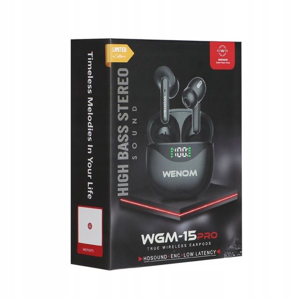 Słuchawki Bluetooth Bezprzewodowe Bluetooth Douszne Czarne Wenom WGM 15 pro zdjęcie 7