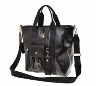 Laura Biaggi pojemna torebka shopper kieszeń na telefon czarny połysk AB632