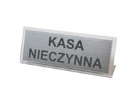 grawerowana tabliczka informacyjna na stół z plexi i laminatu 15x6cm