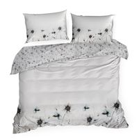 Pościel 220x200 + 2x 70x80 biała niebieska kwiaty satyna bawełna